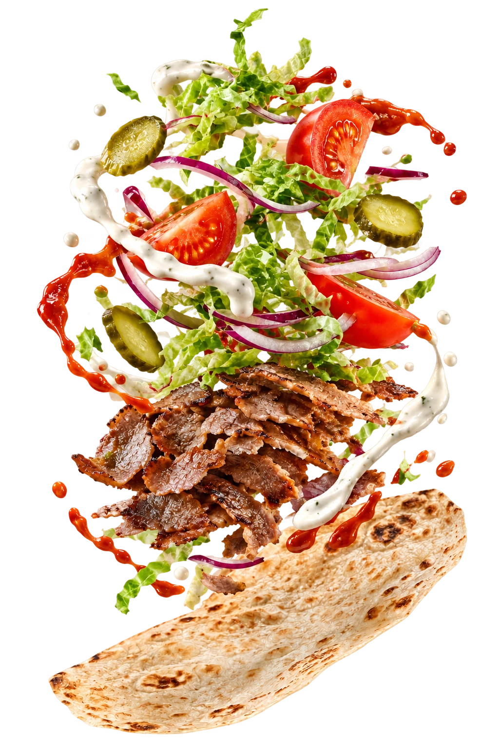 Frisch aufgeschnittener Steak-Döner mit Salat und Soßen